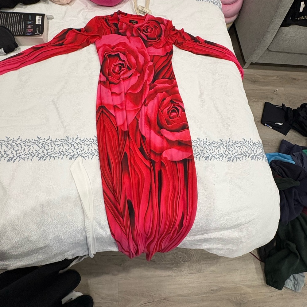 AFRM Red and Pink Long Sleeve Dress